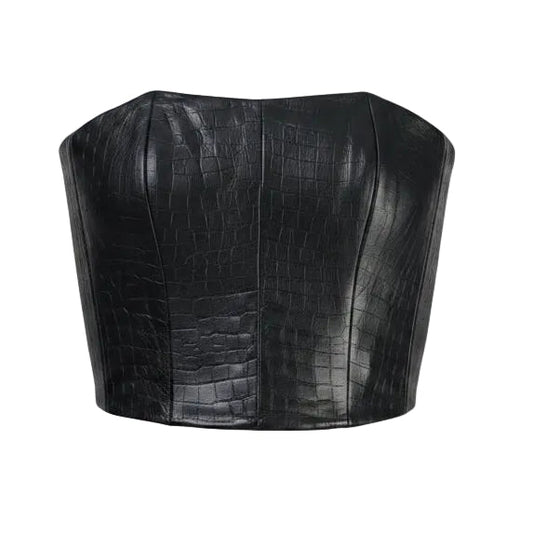 Corset talle corto, Piel, Negro, Ajuste en la espalda