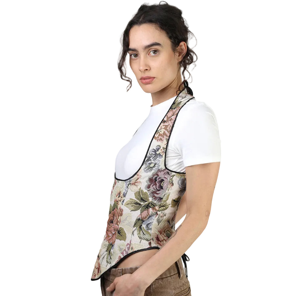 Corset bajo busto, Tapicería, Floral, Ajuste en la espalda