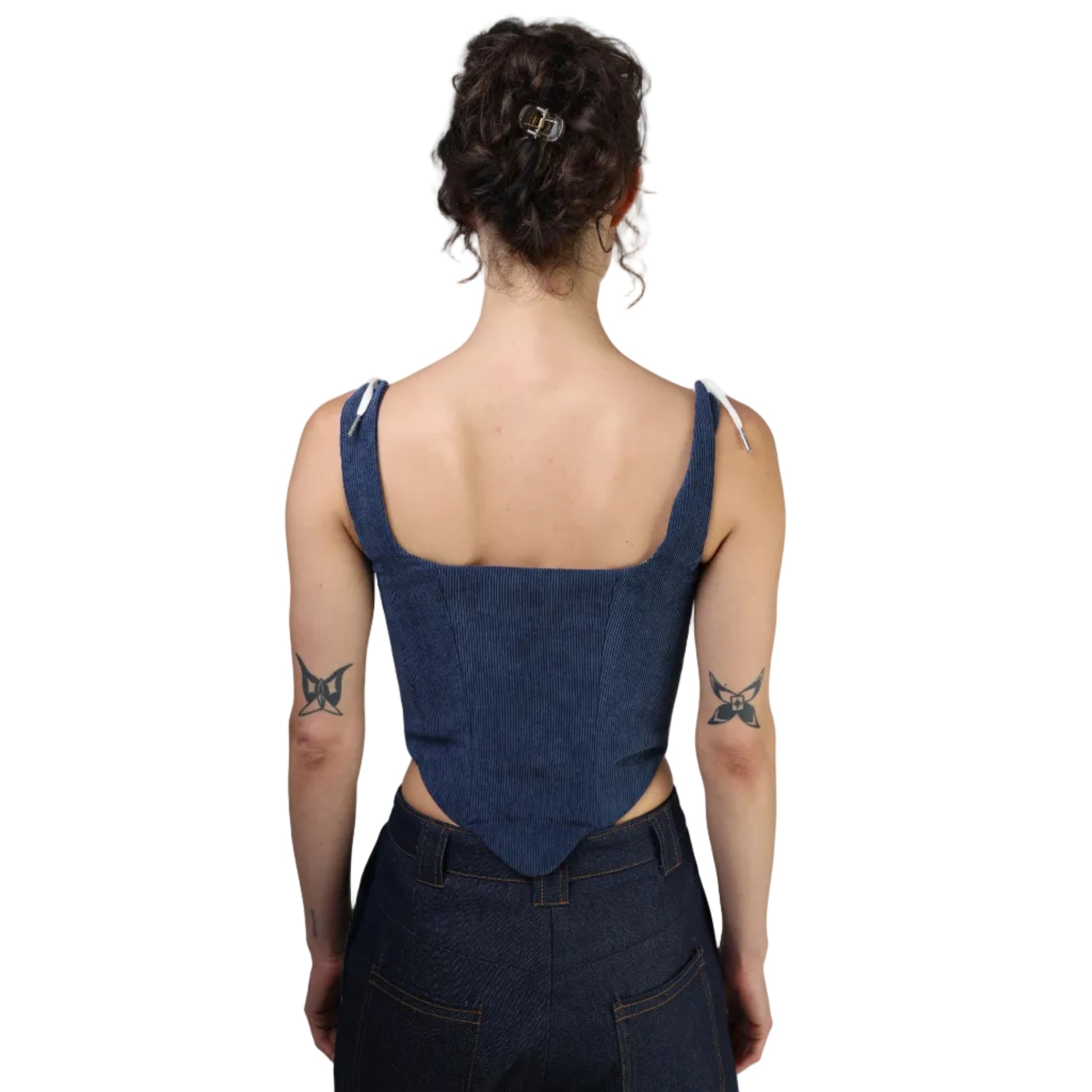 Corset talle medio, Pana, Azul, Ajuste al frente