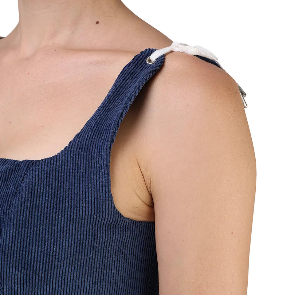 Corset talle medio, Pana, Azul, Ajuste al frente