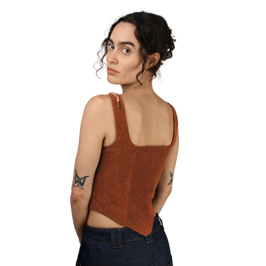 Corset talle medio, Pana, Ladrillo, Ajuste al frente
