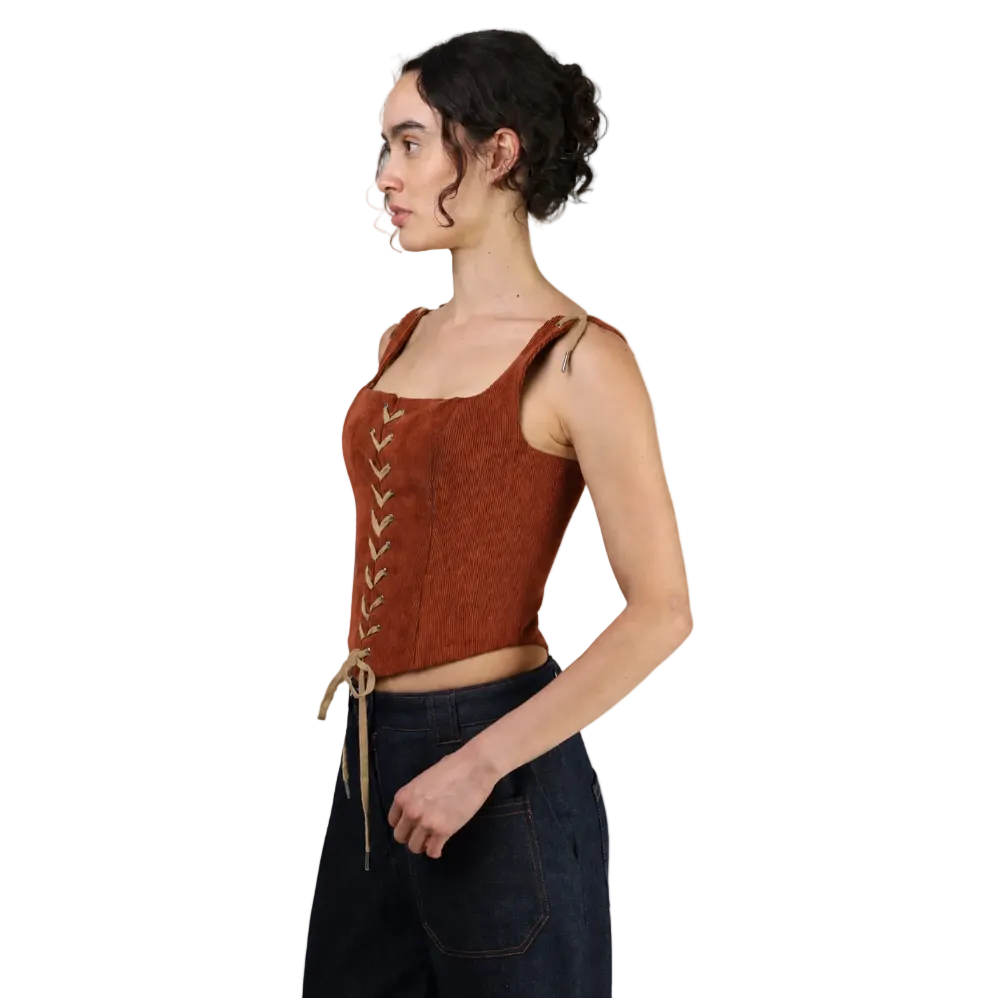 Corset talle medio, Pana, Ladrillo, Ajuste al frente