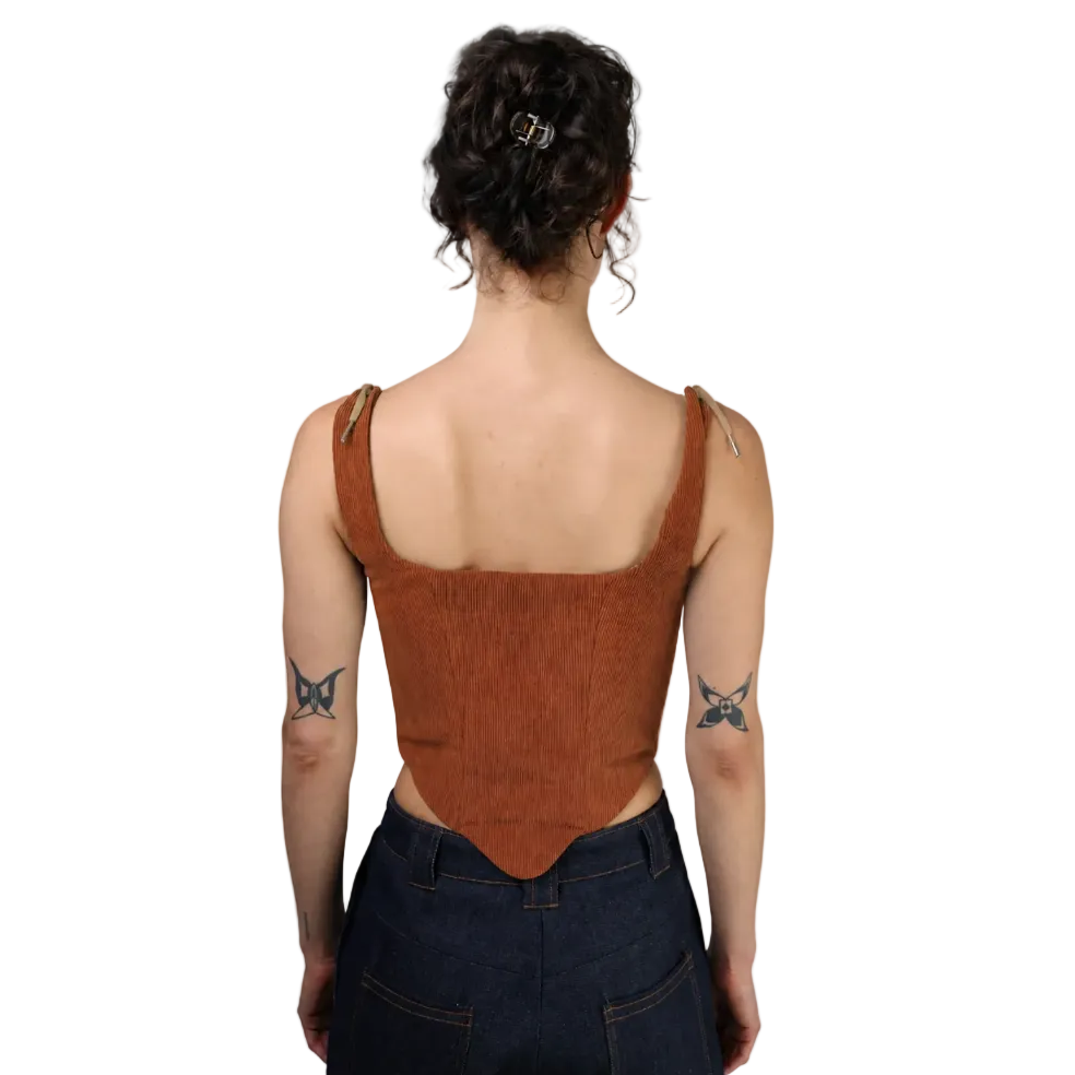 Corset talle medio, Pana, Ladrillo, Ajuste al frente