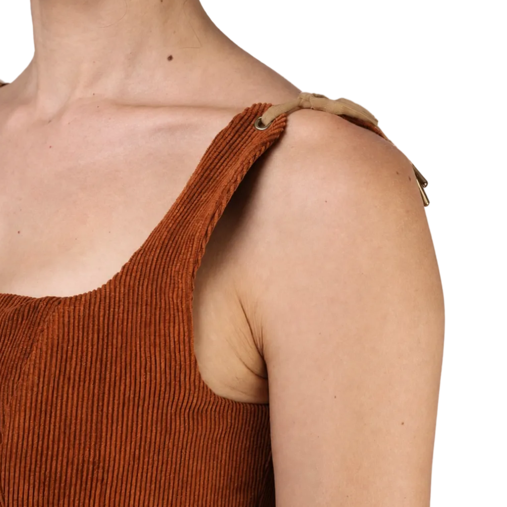 Corset talle medio, Pana, Ladrillo, Ajuste al frente