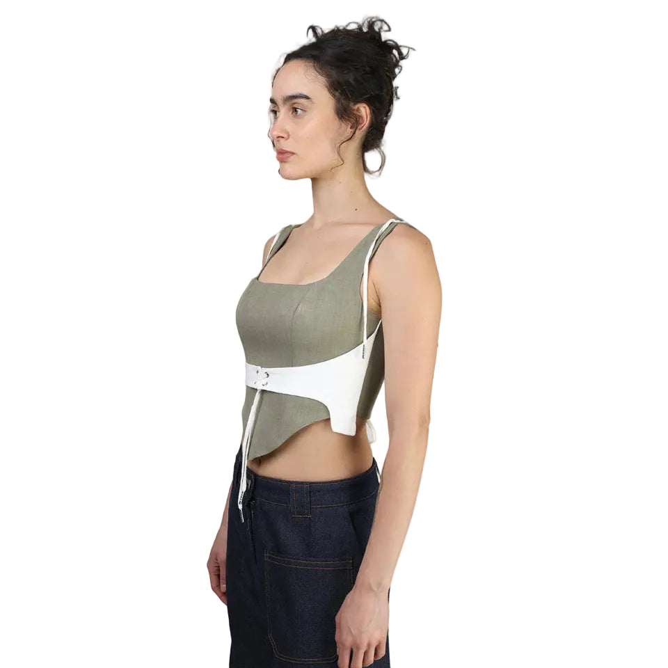 Corset talle corto, Honolulu, Verde, Fajin hueso, Ajuste en la espalda