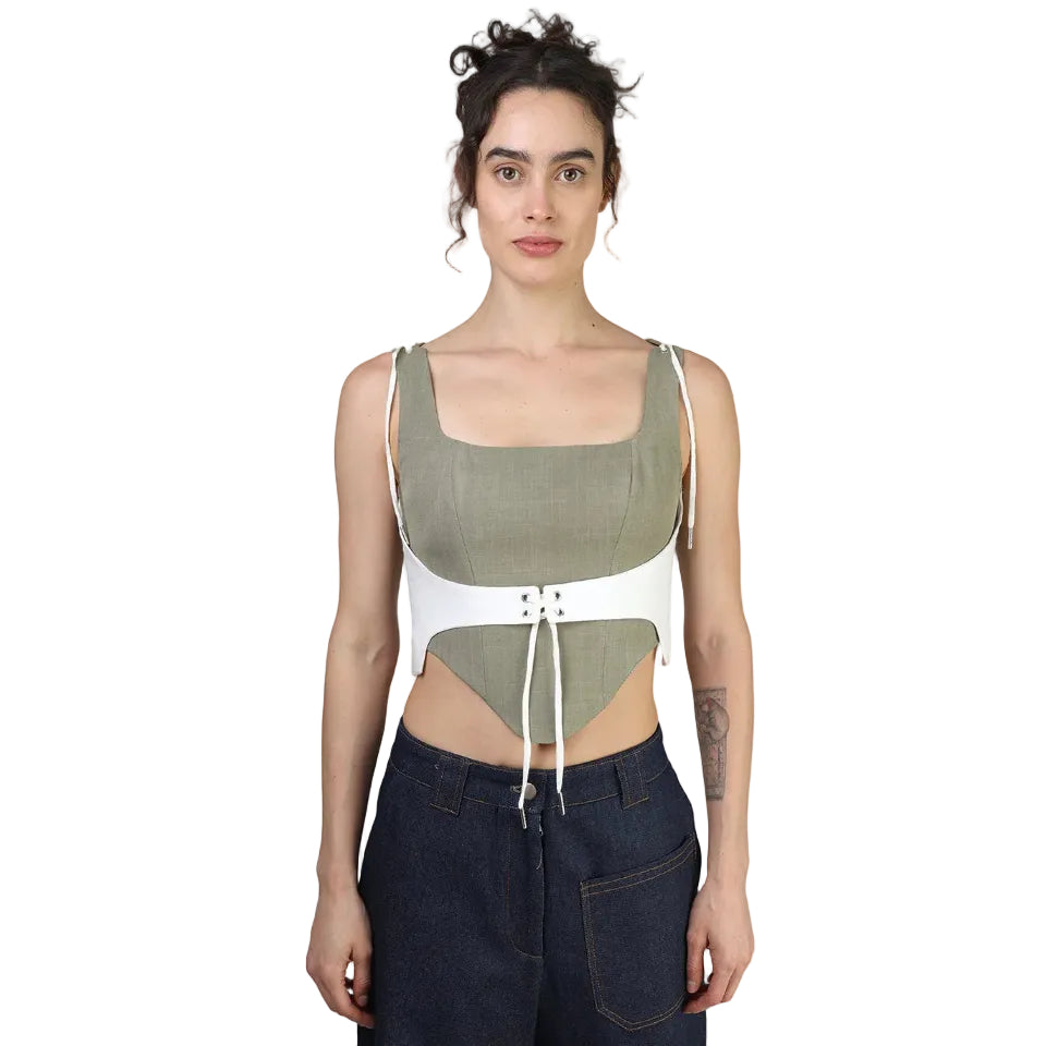 Corset talle corto, Honolulu, Verde, Fajin hueso, Ajuste en la espalda