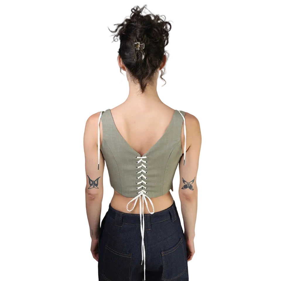 Corset talle corto, Honolulu, Verde, Fajin hueso, Ajuste en la espalda