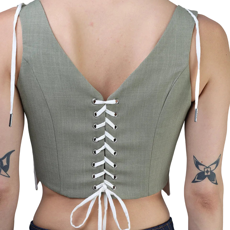 Corset talle corto, Honolulu, Verde, Fajin hueso, Ajuste en la espalda