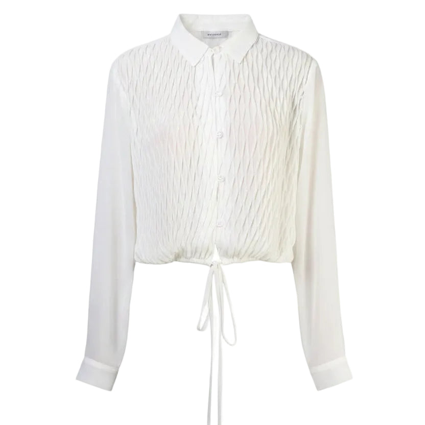 Camisa, Chiffon plisado, Hueso, Ajuste de jareta en cintura