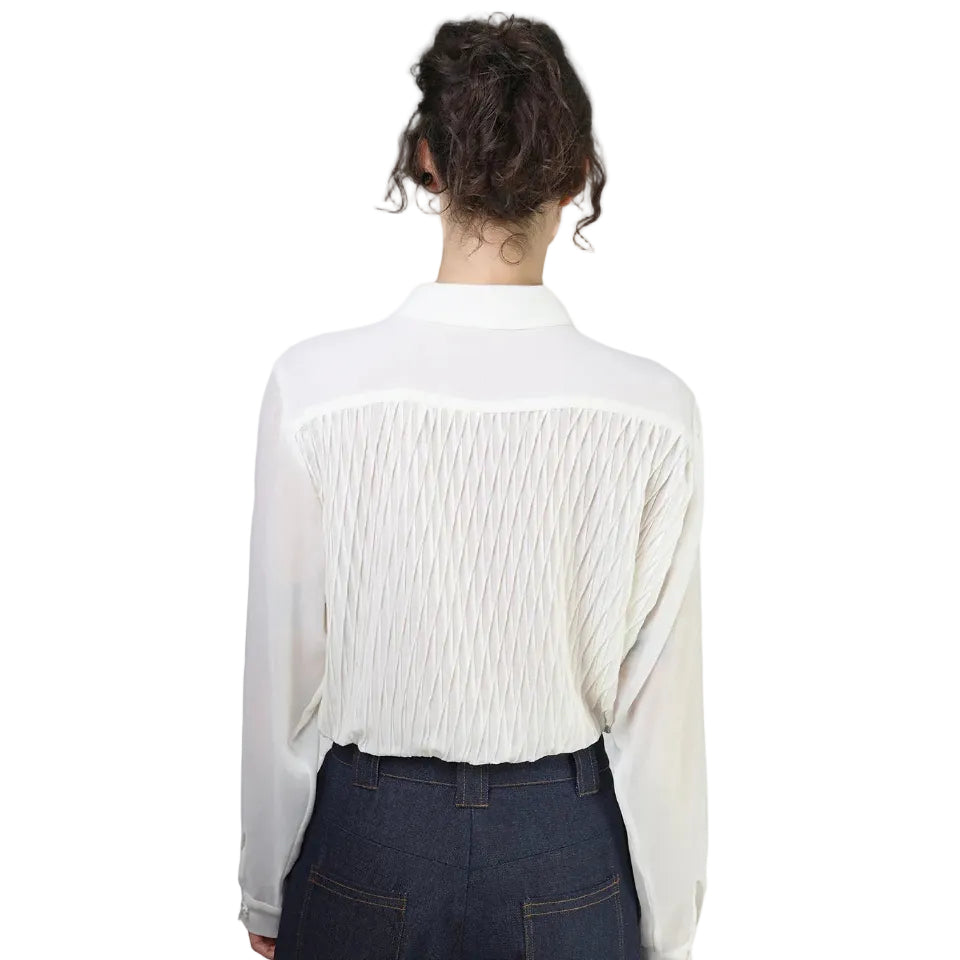 Camisa, Chiffon plisado, Hueso, Ajuste de jareta en cintura