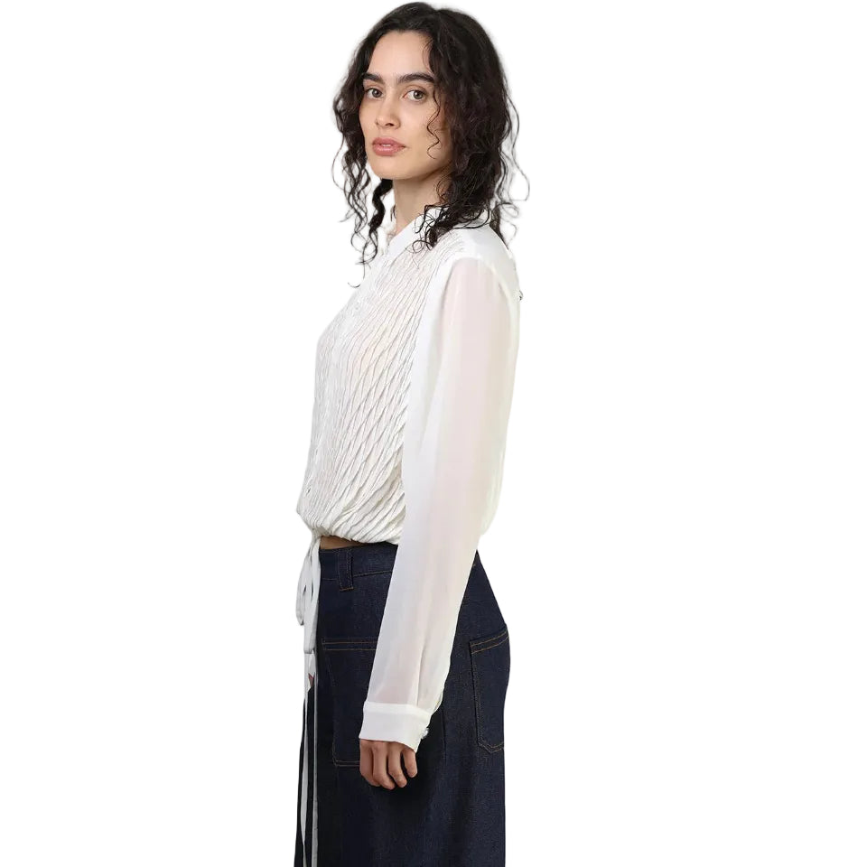 Camisa, Chiffon plisado, Hueso, Ajuste de jareta en cintura