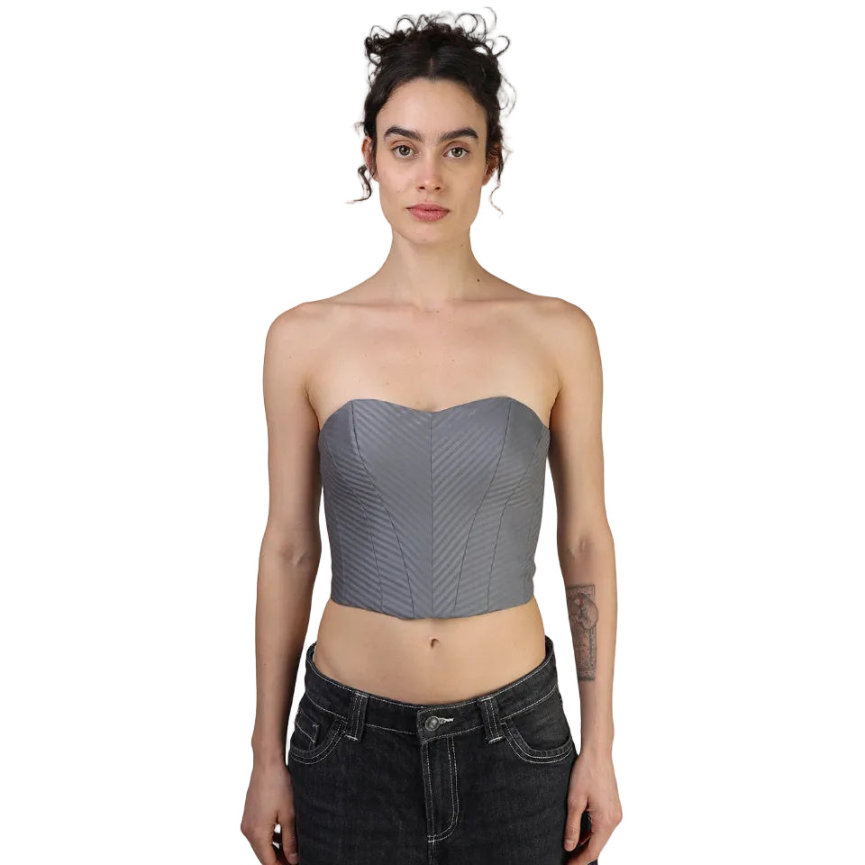 Corset talle corto, Lana, Gris, Ajuste en la espalda