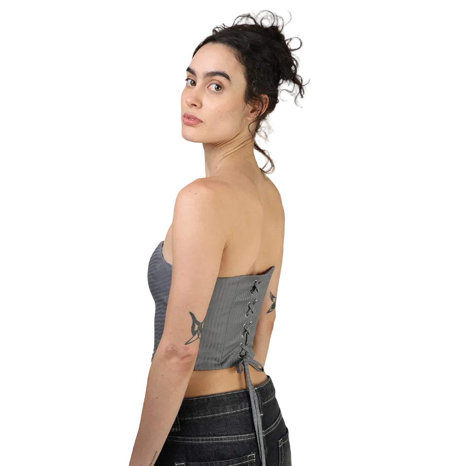 Corset talle corto, Lana, Gris, Ajuste en la espalda
