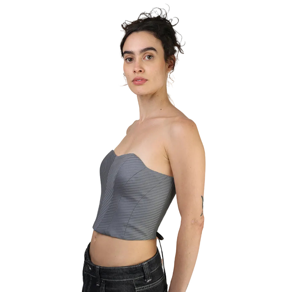 Corset talle corto, Lana, Gris, Ajuste en la espalda