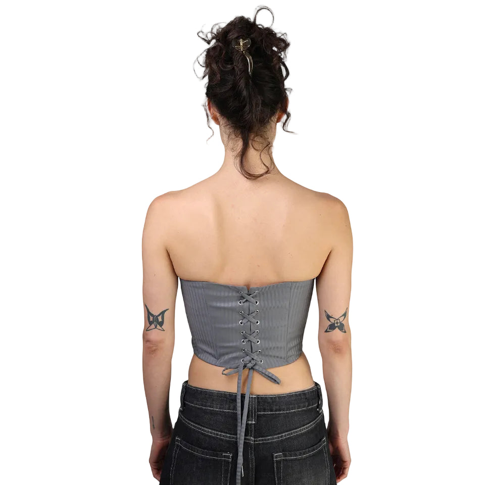 Corset talle corto, Lana, Gris, Ajuste en la espalda