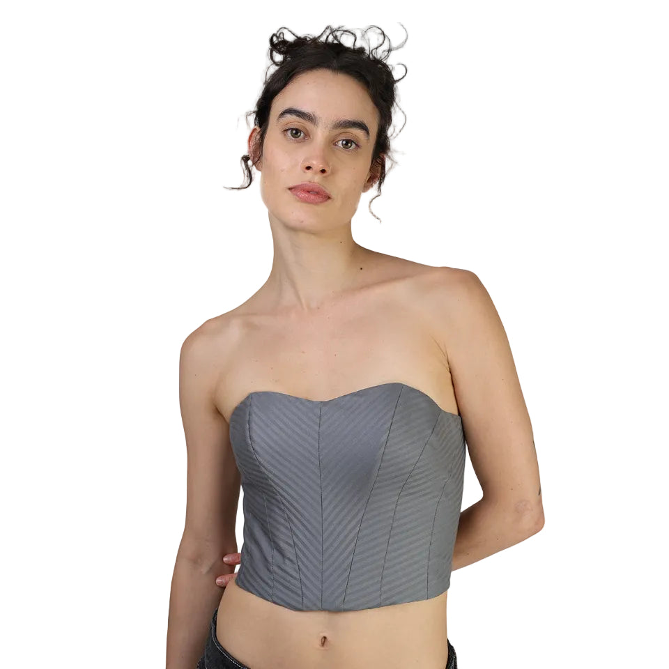 Corset talle corto, Lana, Gris, Ajuste en la espalda