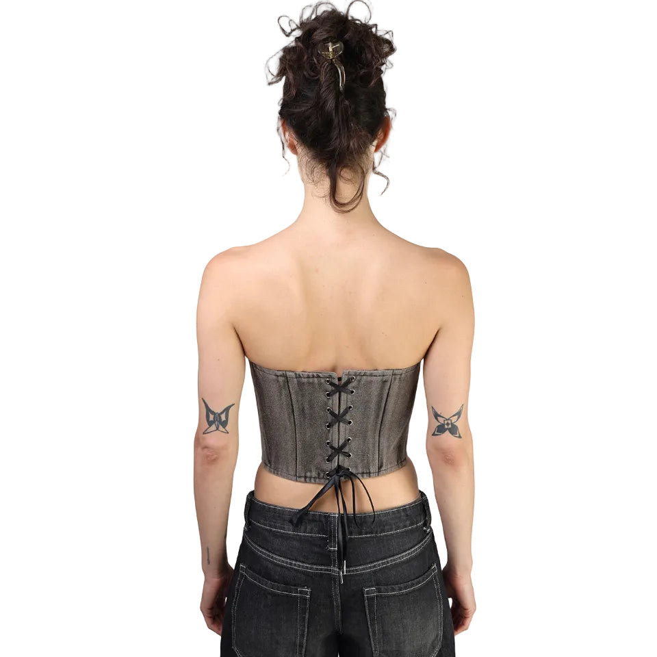 Corset talle corto, Mezclilla Acid, Lavado, Ajuste en la espalda