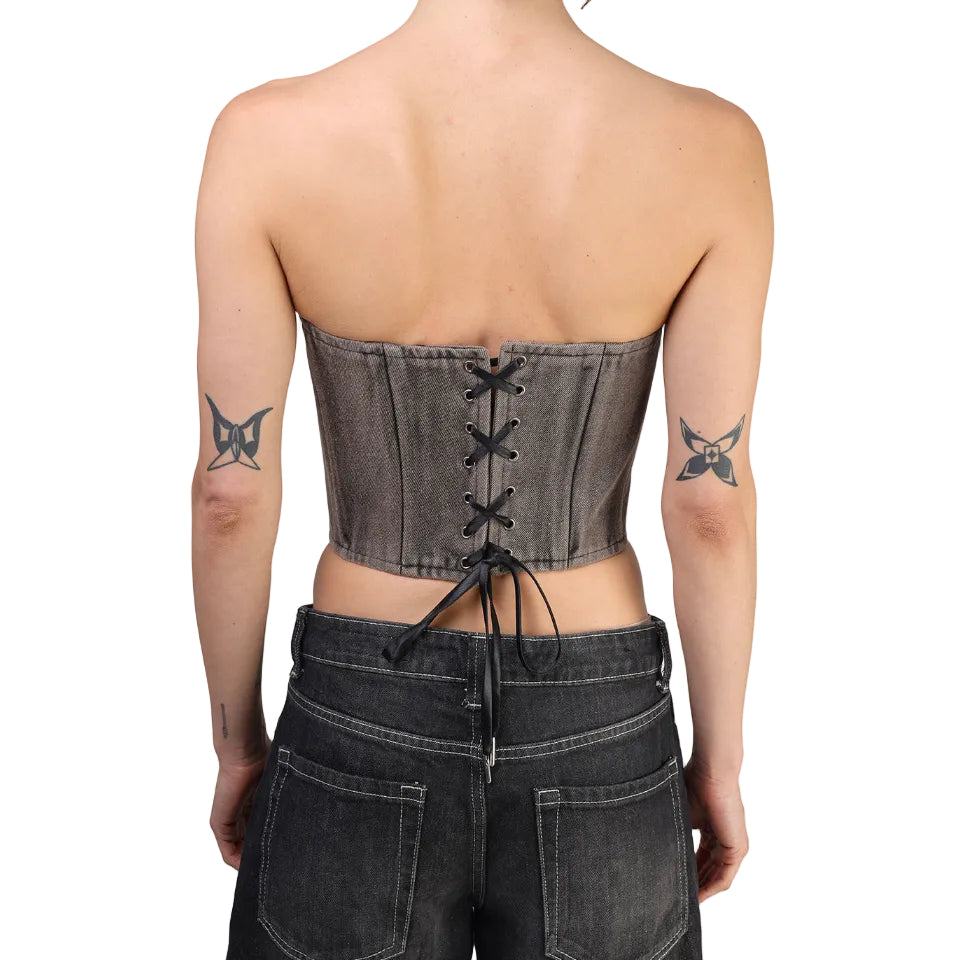 Corset talle corto, Mezclilla Acid, Lavado, Ajuste en la espalda