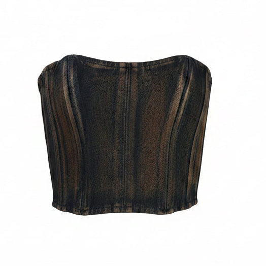 Corset talle corto, Mezclilla Denim, Lavado, Ajuste en la espalda