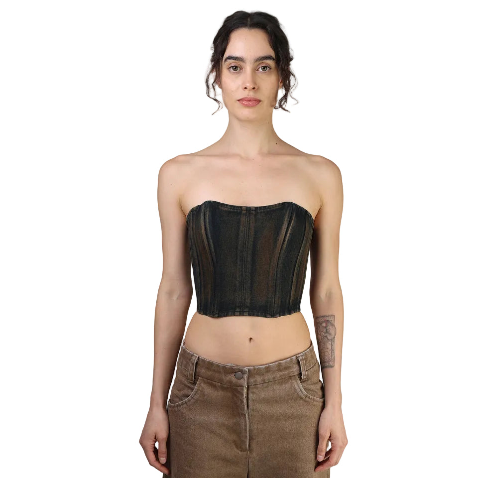 Corset talle corto, Mezclilla Denim, Lavado, Ajuste en la espalda