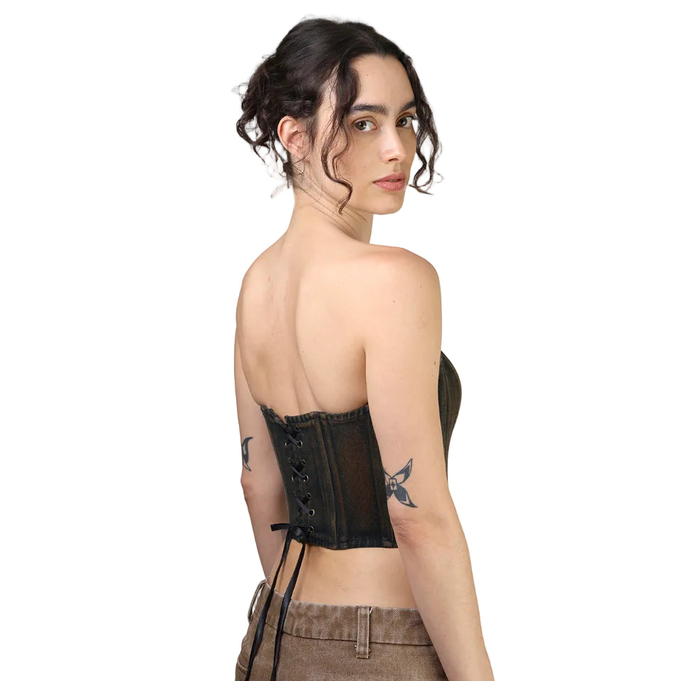 Corset talle corto, Mezclilla Denim, Lavado, Ajuste en la espalda
