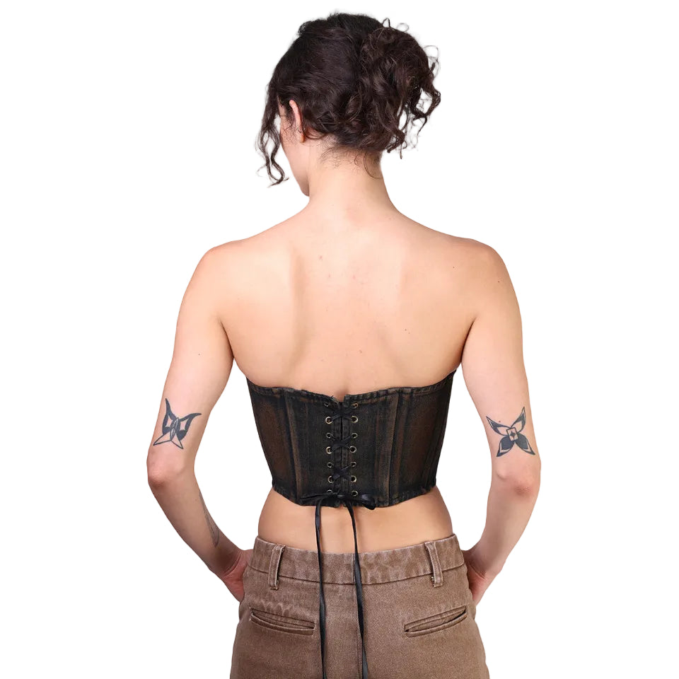 Corset talle corto, Mezclilla Denim, Lavado, Ajuste en la espalda
