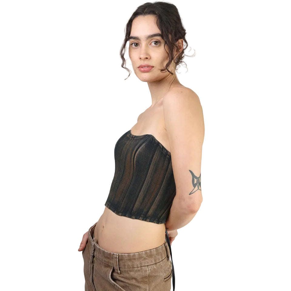 Corset talle corto, Mezclilla Denim, Lavado, Ajuste en la espalda