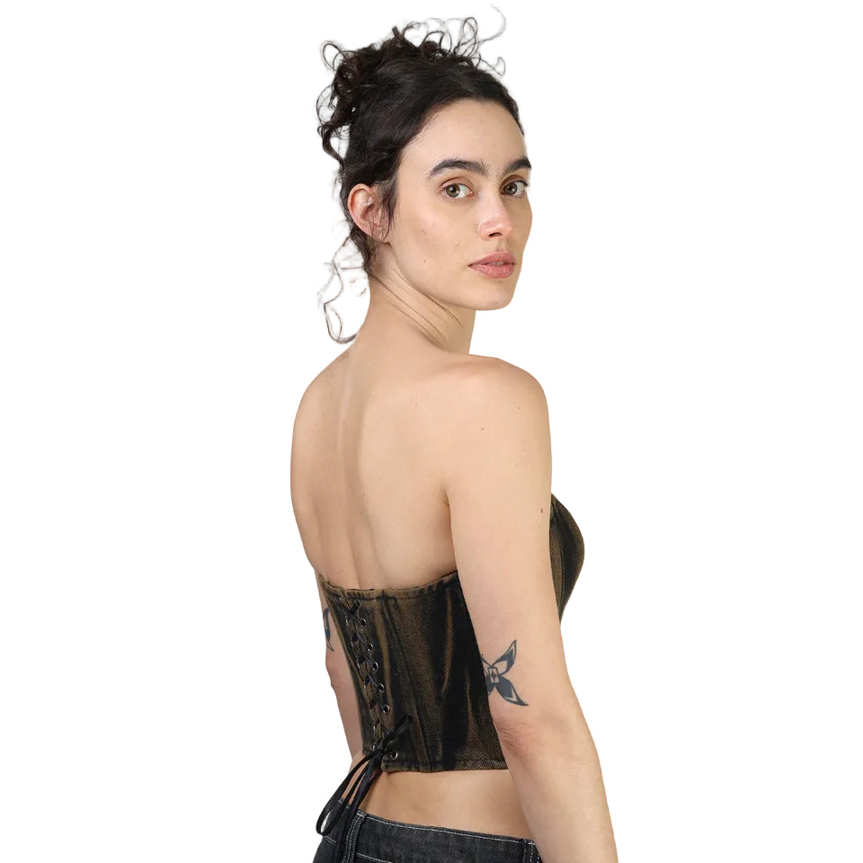Corset talle corto, Mezclilla Grapa, Lavado, Ajuste en la espalda