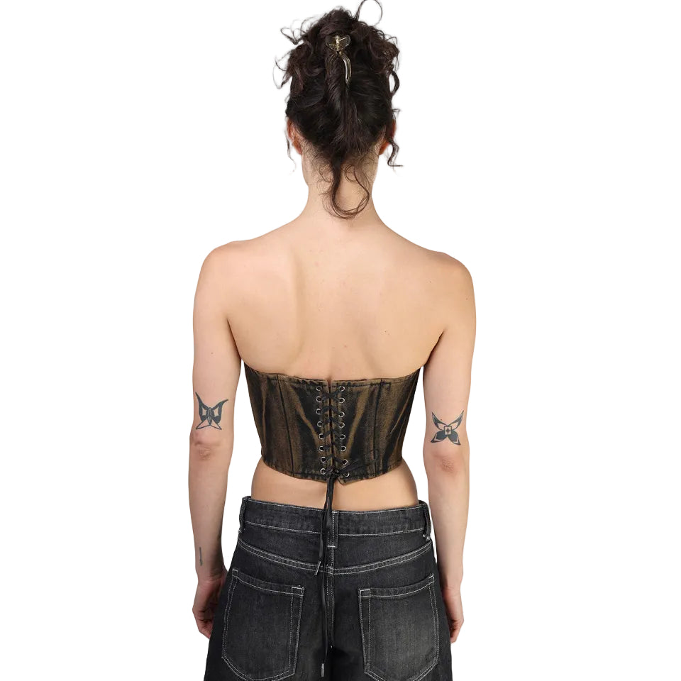 Corset talle corto, Mezclilla Grapa, Lavado, Ajuste en la espalda