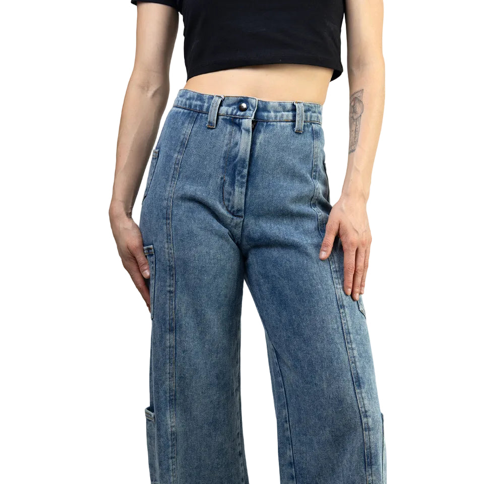 Pantalón, Mezclilla Azul, bolsas parche en laterales