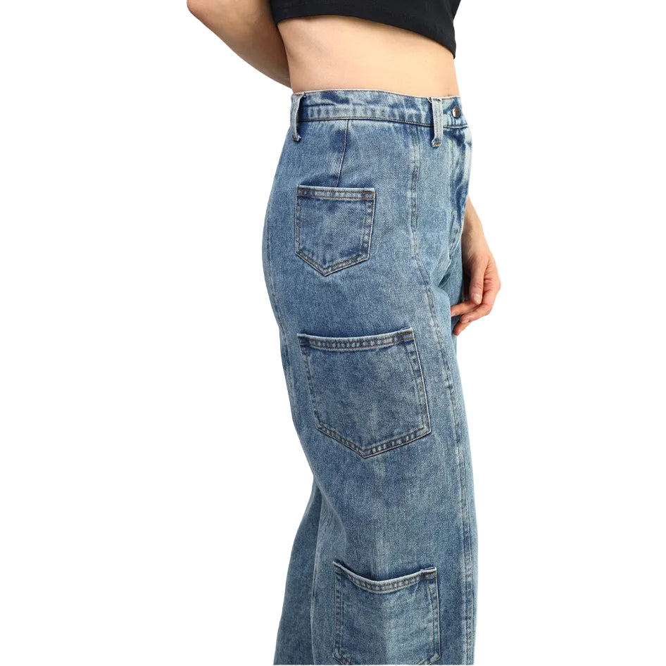 Pantalón, Mezclilla Azul, bolsas parche en laterales