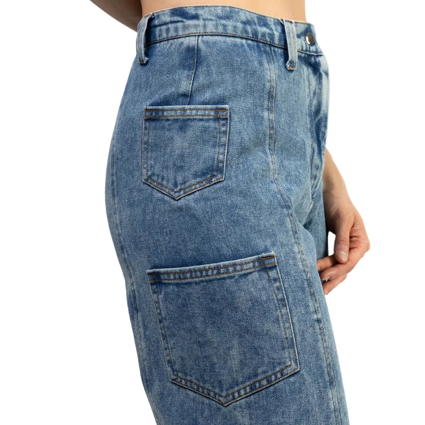Pantalón, Mezclilla Azul, bolsas parche en laterales