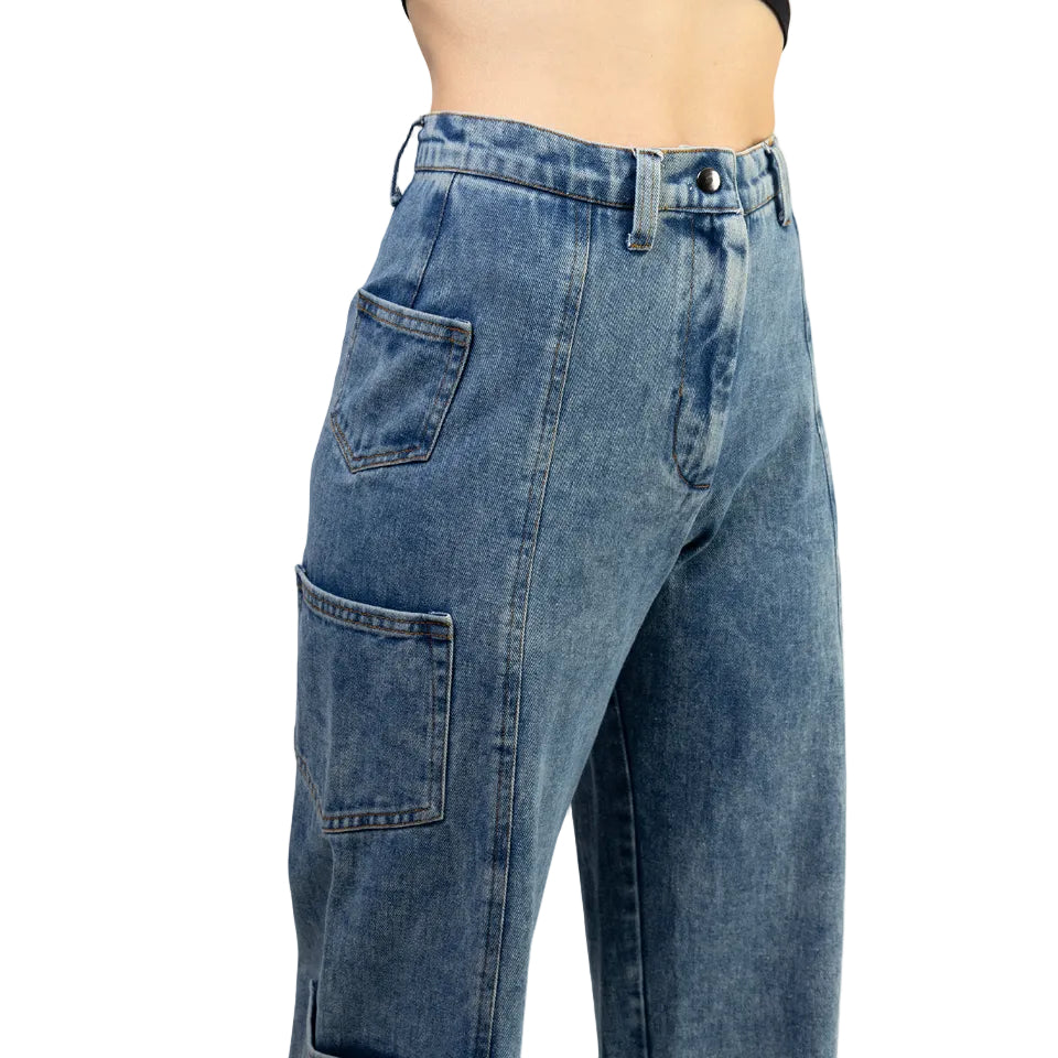 Pantalón, Mezclilla Azul, bolsas parche en laterales