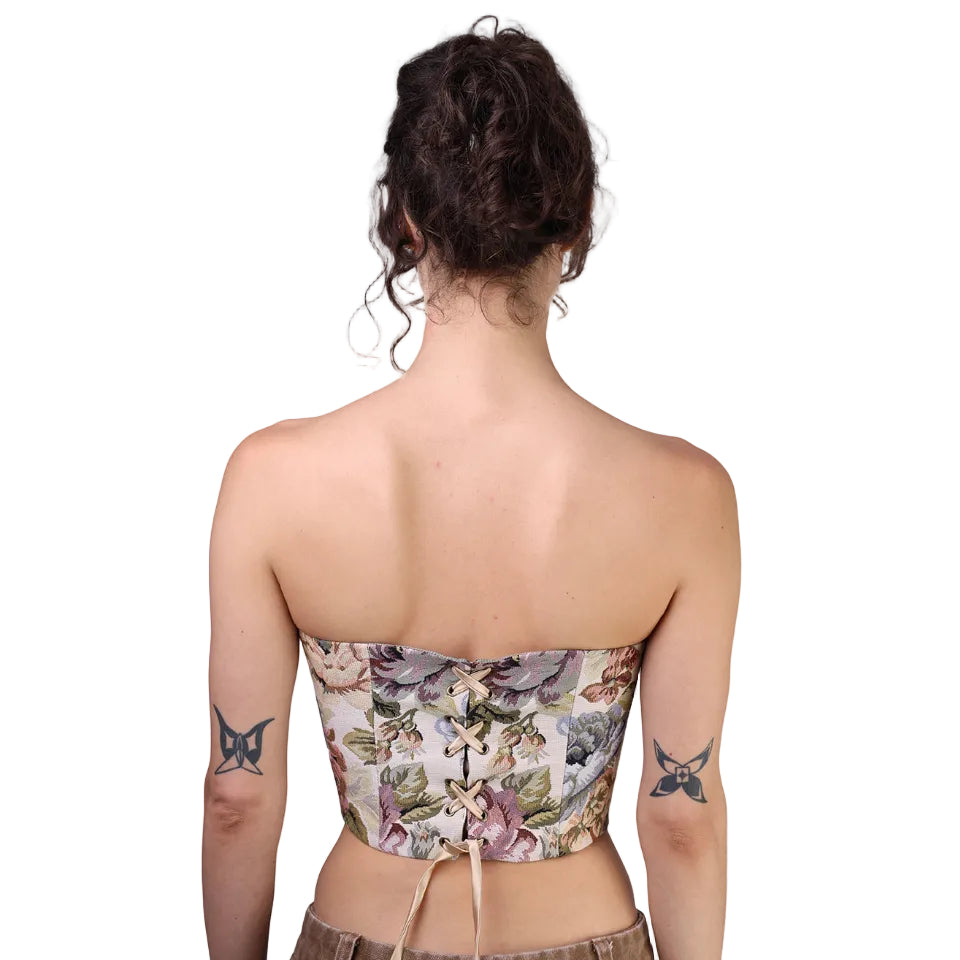 Corset talle corto, Tapicería, Floral, Ajuste en la espalda