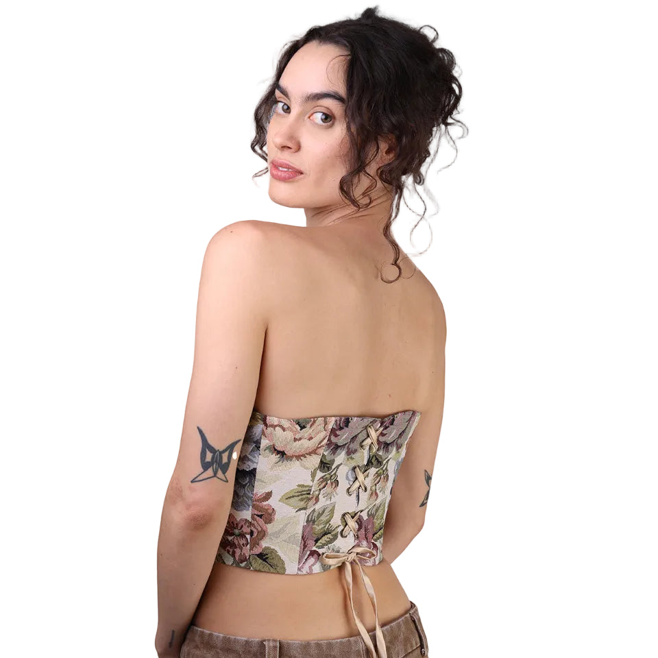 Corset talle corto, Tapicería, Floral, Ajuste en la espalda