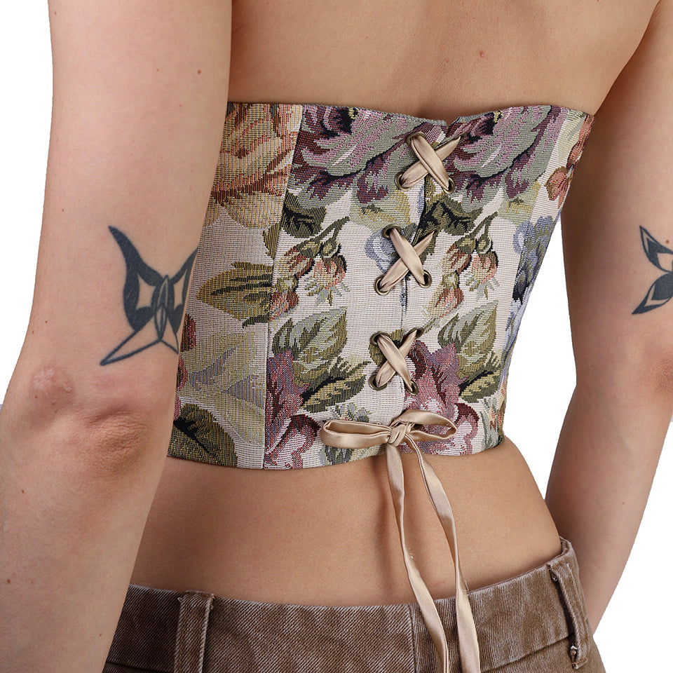 Corset talle corto, Tapicería, Floral, Ajuste en la espalda