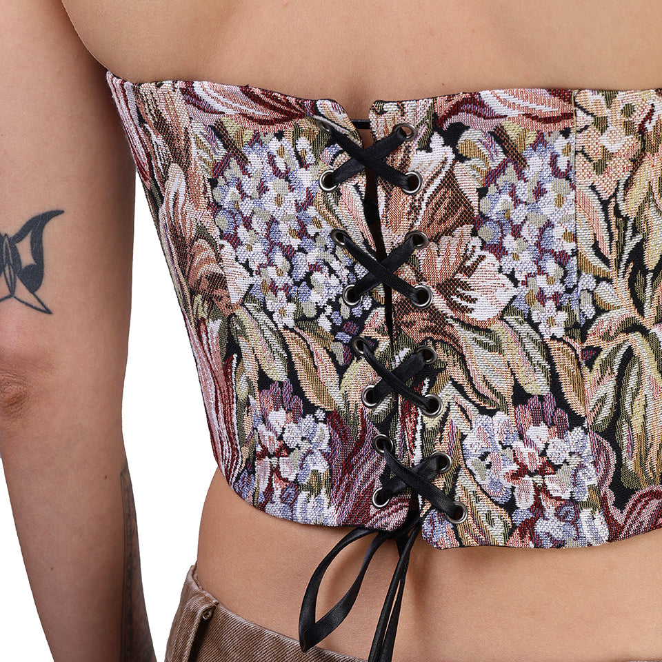 Corset talle corto, Tapicería, Floral, Ajuste en la espalda