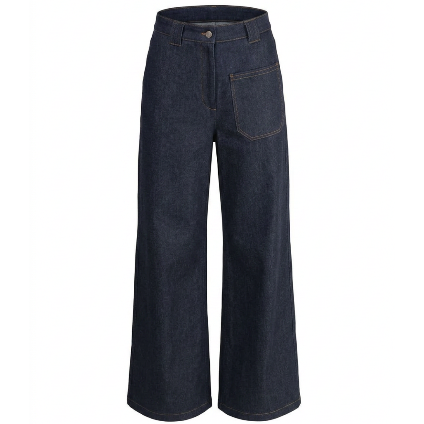 Pantalón, Pierna Amplia, Mezclilla, Azul, Parche Delantero